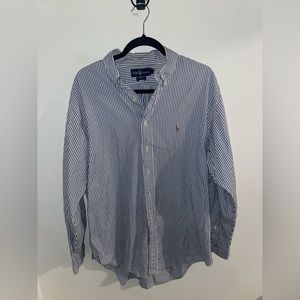 Ralph Lauren White with Blue Stripes Button Down Shirt 100% Cotton 16 1/2 - 35